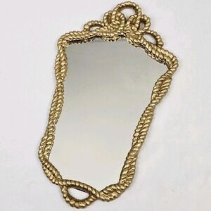 Gold Rope Frame Shield Wall Mirror Vintage Hollywood Regency French